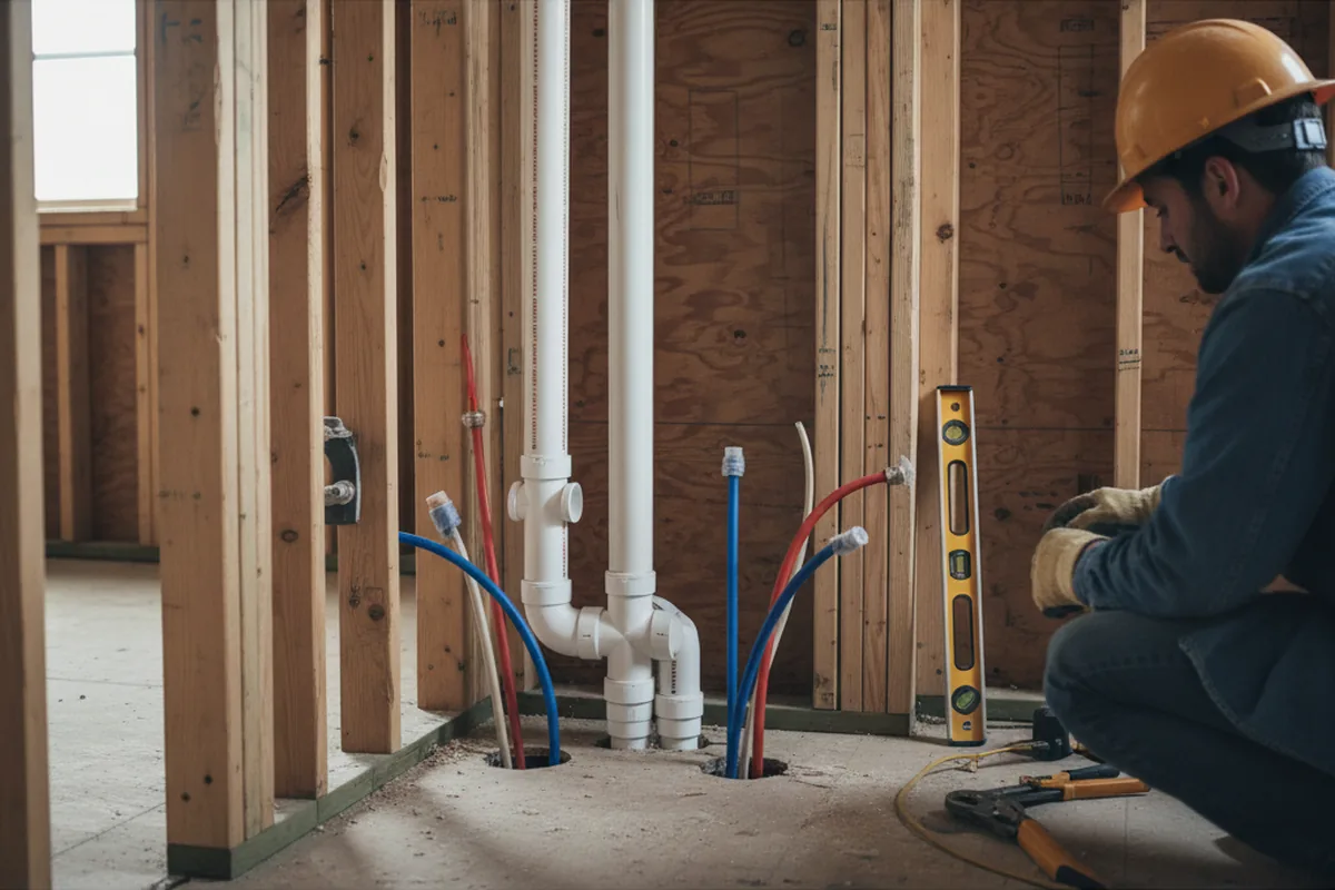 Drain and supply rough-in during Leak Detection in Morton